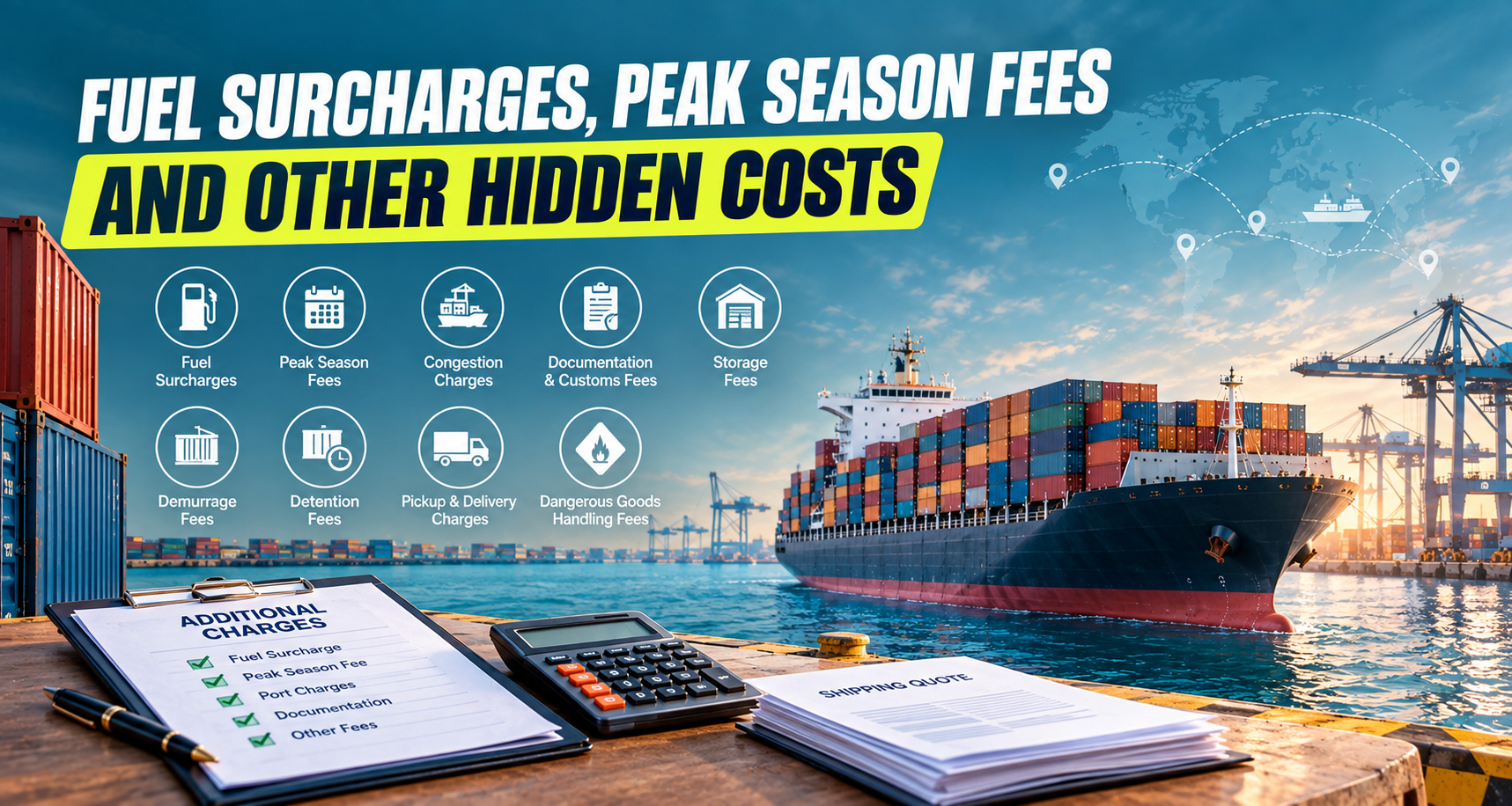 An image showing Fuel Surcharges, Peak Season Fees and Other Hidden Costs